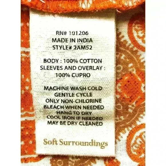 Soft Surroundings Paysan Medallion Boho Tunic Top sz L Roll-Tab Sleeve Orange - Picture 8 of 9